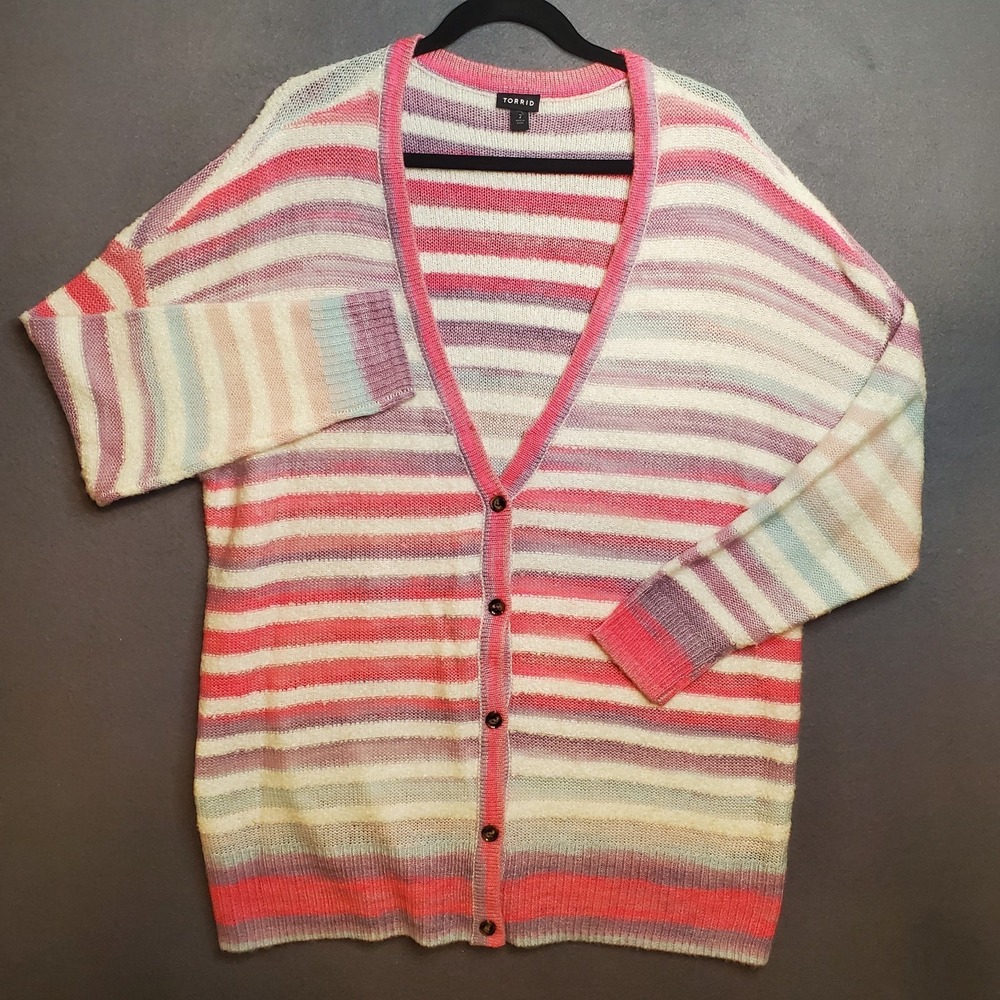 Torrid Pastel Pink‎ Purple Striped Soft Knit Button Up Cardigan Sweater Size 2X